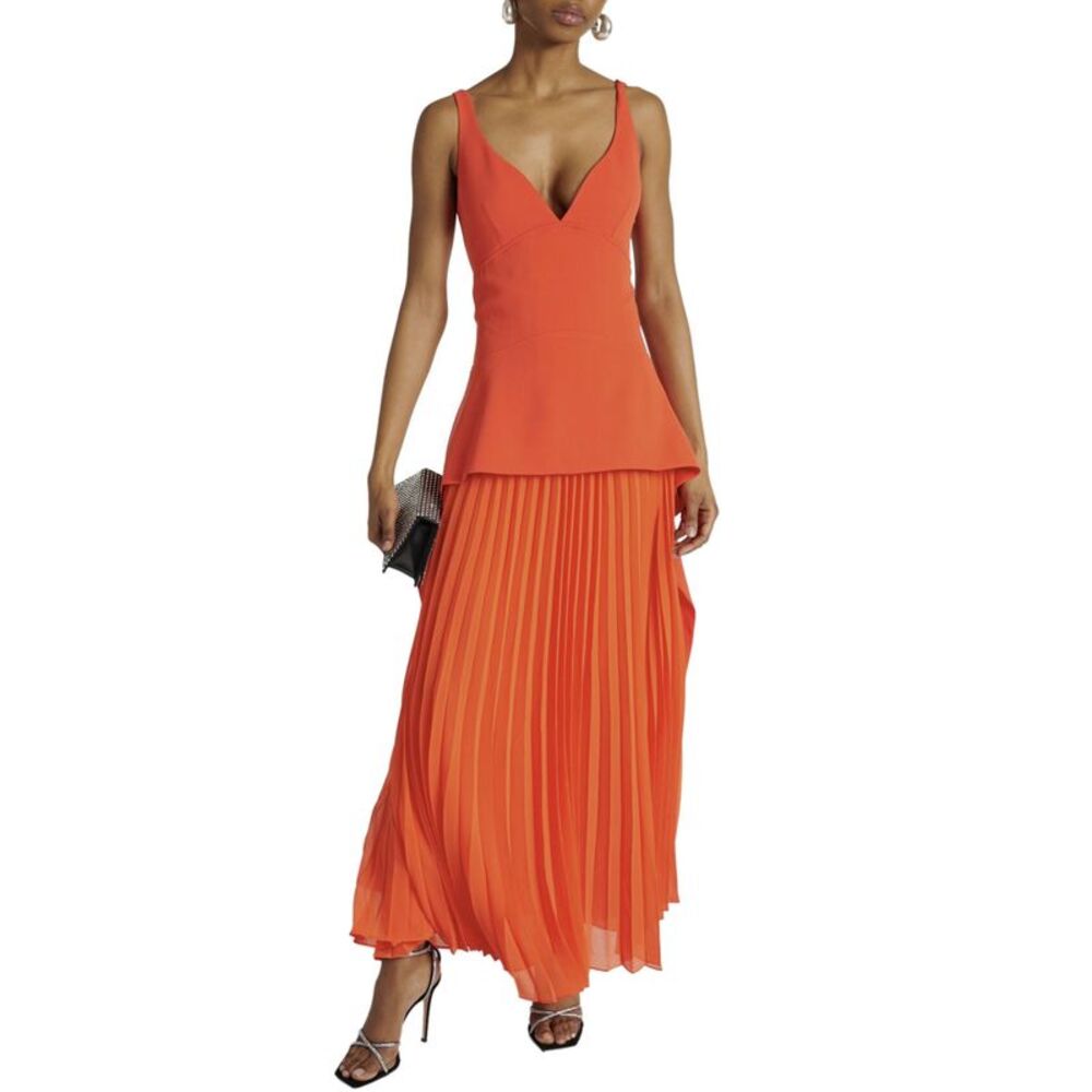 Jonathan Simkhai Womens Sequoia Pleated Maxi Dress 4 Flame - NWT $895 - Picture 2 of 6
